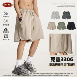 ZODF Vintage 2025 Summer Washed Cotton Shorts For Men Unisex Retro High Street Loose Edge Distressed 330gsm Shorts HY1011