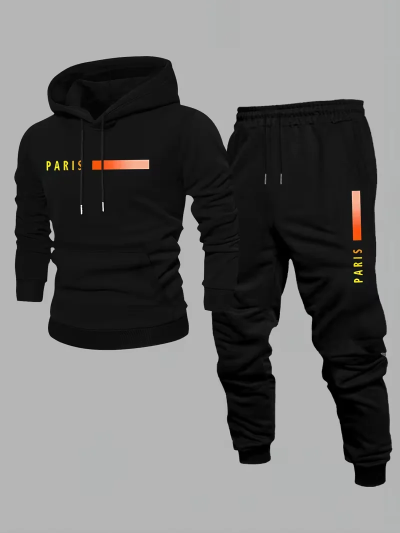 Men's trendy and cool personalized hot stamping printed hooded sweatshirt+same style foot binding sweatpants sports and leisure