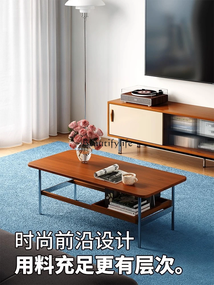 

Medieval style living room household coffee table modern simple stainless steel light luxury high-end solid wood