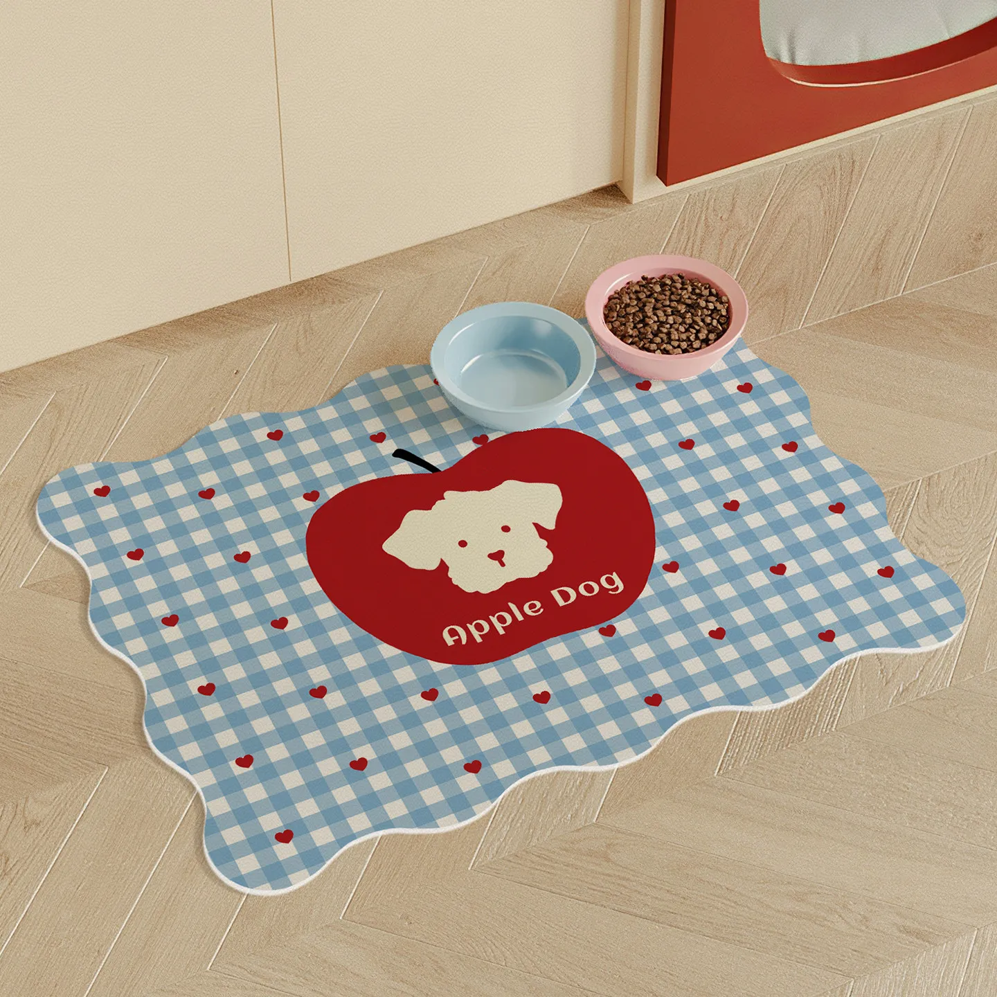 VIKAMA Cute Cartoon Pet Cat Dog Feeding Mat, Waterproof Anti-Slip Non Slip Food Mat for Cat Dog Bowl, Easy Clean Plaid