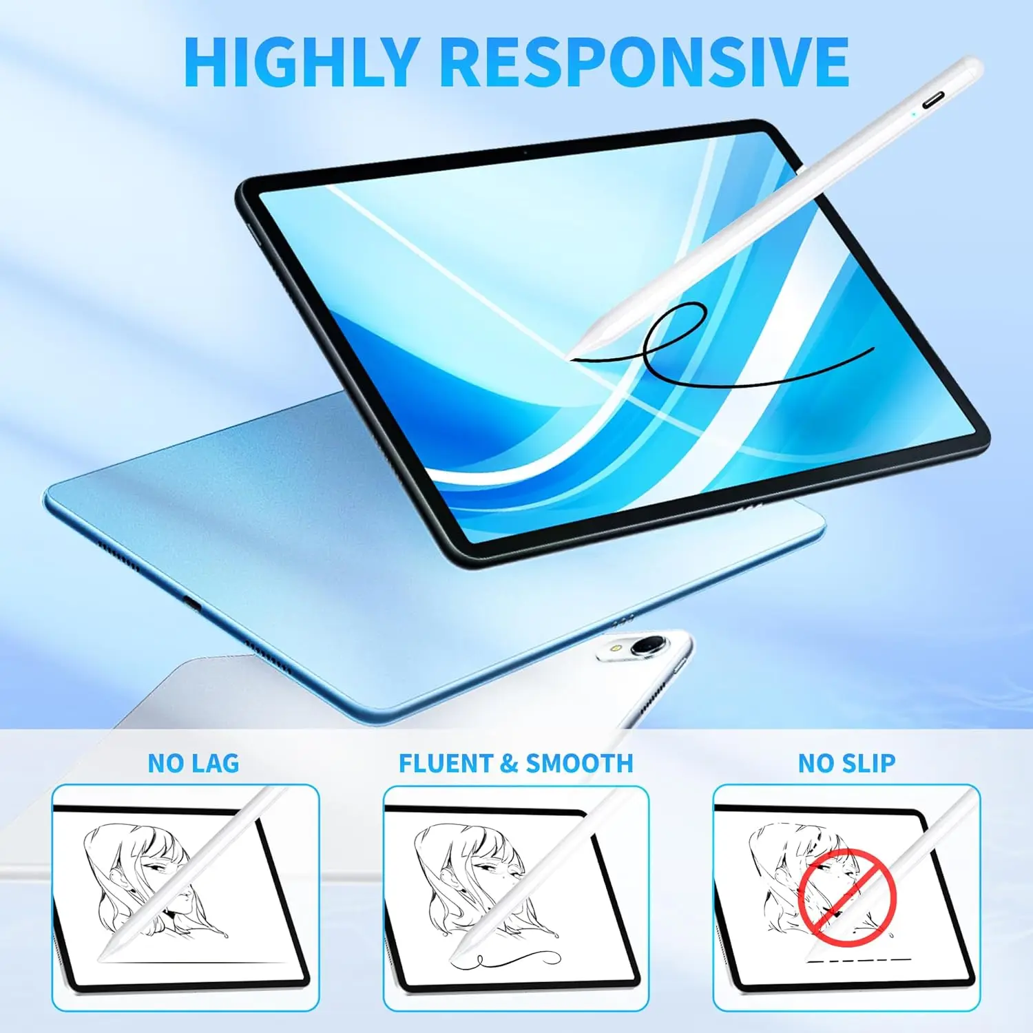 

Stylus Pen For Android & iOS Phones Tablet Rechargeable Touchscreen Pencil For Xiaomi Huawei Vivo Lenovo iPhone Writing Drawing