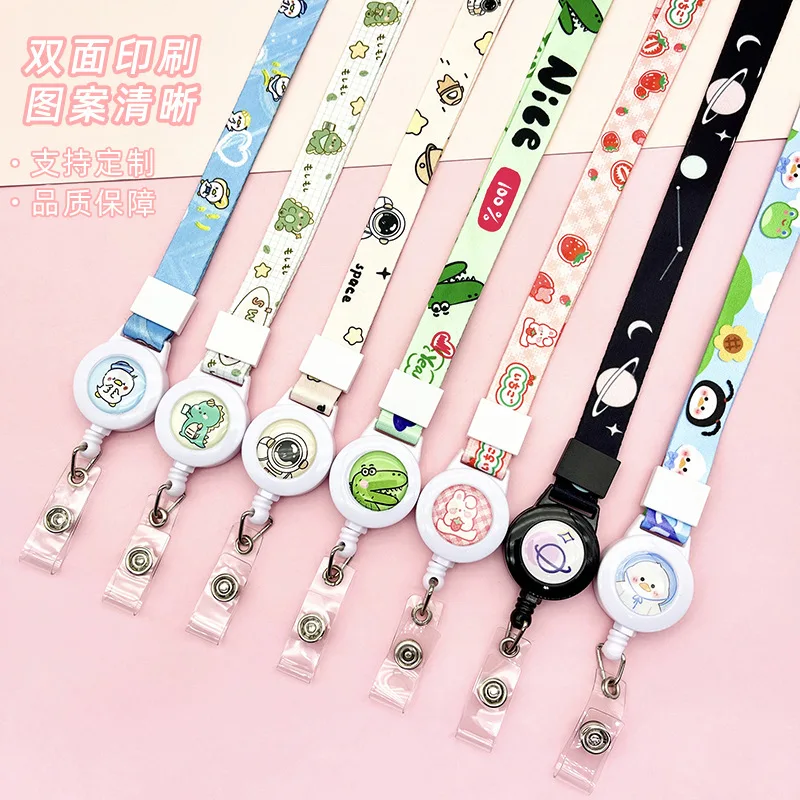 1Pc Cartoon Retractable Lanyard for Girls Working Permit Neck Strap Easy To Pull Pass Work Card Lanyards Cute Chest Lanyards