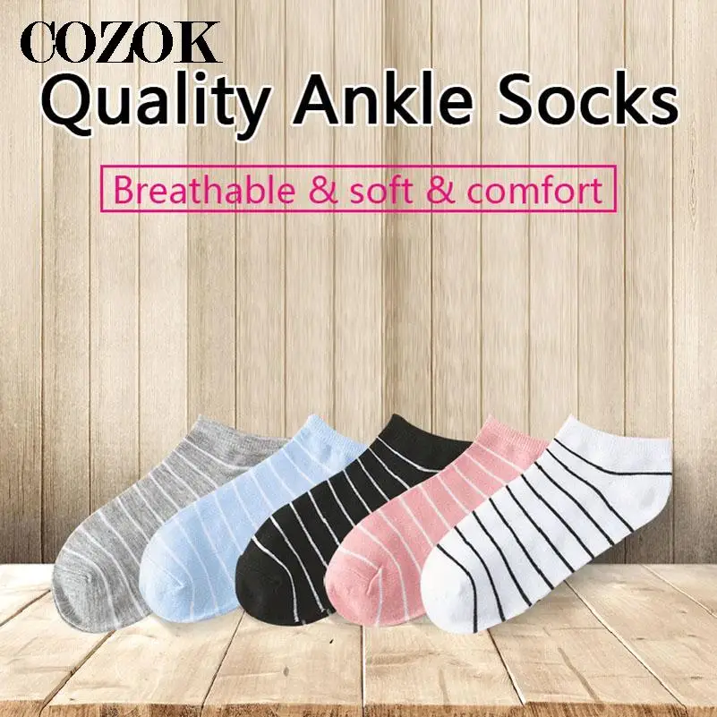 Women Fashion Socks Girls Female Invisible Short Ankle Boat Sock Slippers Striped Spring Summer Autumn Comfort Breathable Socks image 5