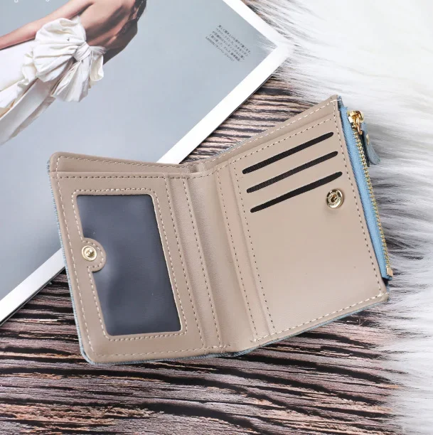Kot tarzı kadın kısa cüzdan kedi işlemeli tuval debriyaj büyük kapasiteli toka moda bozuk para cüzdanı kadın çanta