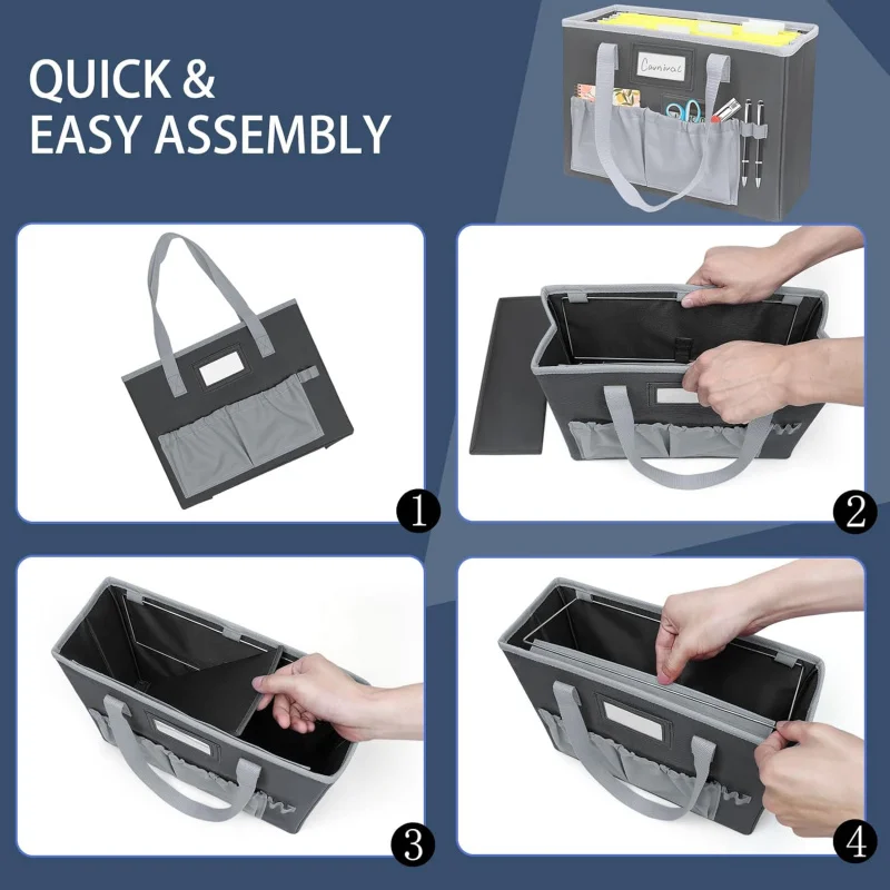 Desktop File Organizer Box,Collapsible Hanging Filing Box,Home Office Document Storage Organizer with Front Pocket and Handles,