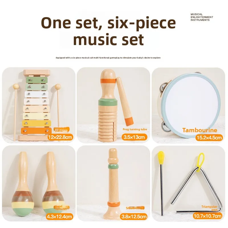 モンテッソーリ 6-in-1 木製パーカッションセット - 幼児向け音楽発見キット（1～3歳向け） |   木琴、シェイカー、感覚玩具、ギフト
