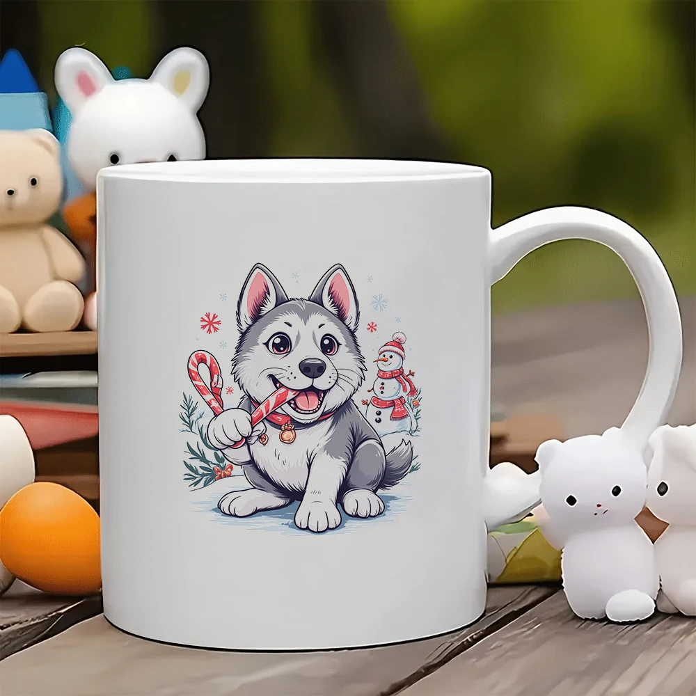 

11oz Snowy Wonderland Husky Puppy Candy Stick Cup for Christmas Gift Couples Home Office Water Cup Set
