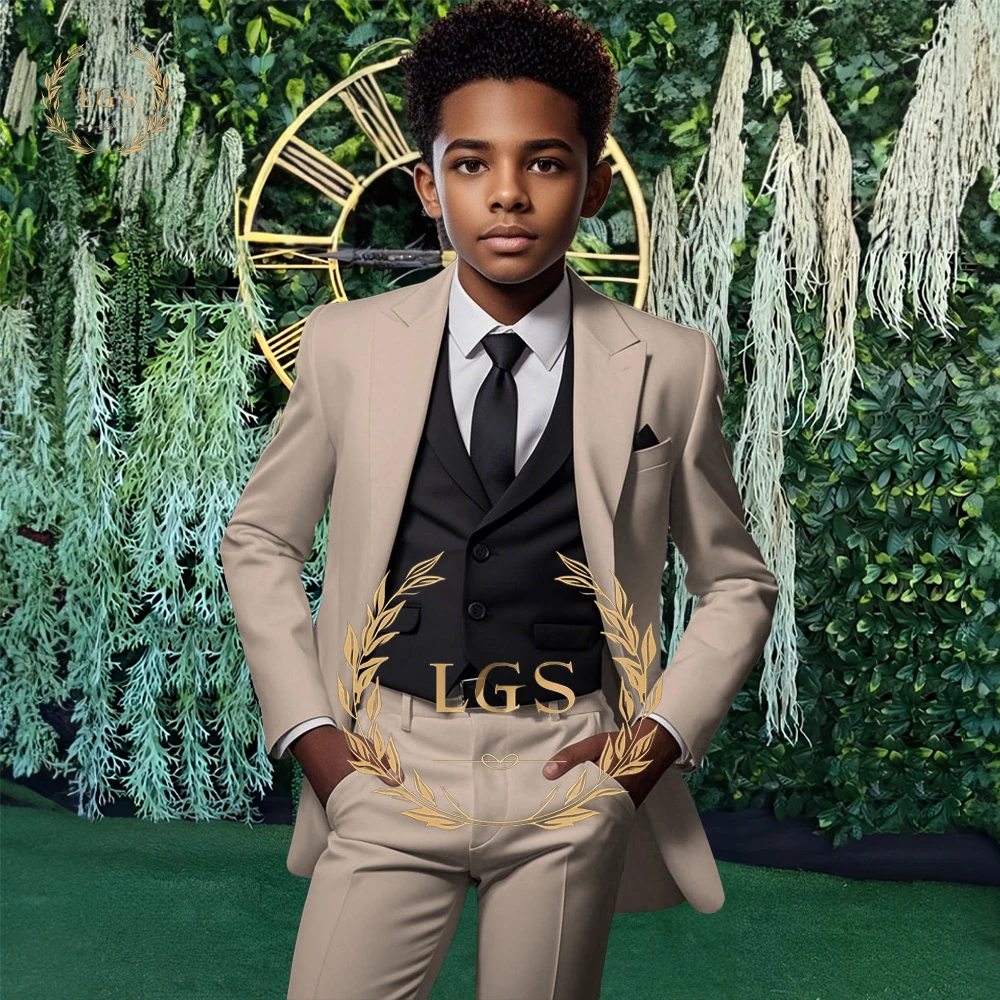 

Boys' Elegant 3-Piece Formal Suit – Double-Breasted Peak Lapel Blazer & Tailored Pants for Pageboys & Ceremonies