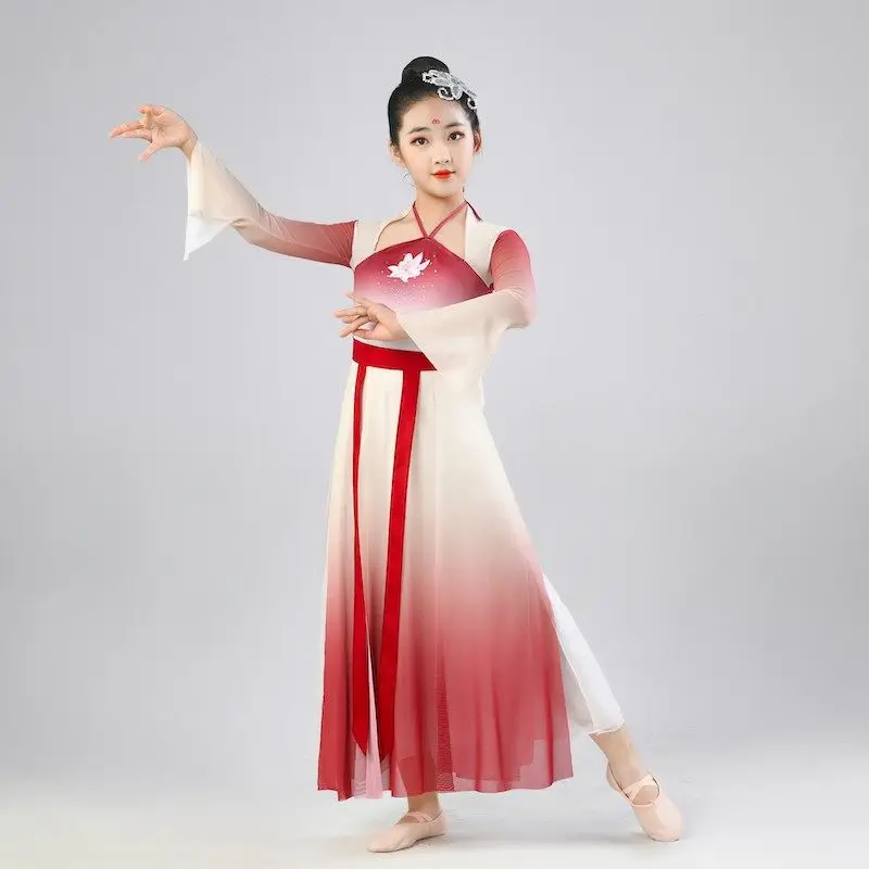Children's classical dance performance costumes, practice costumes, Chinese ethnic girls' performance costumes    suit