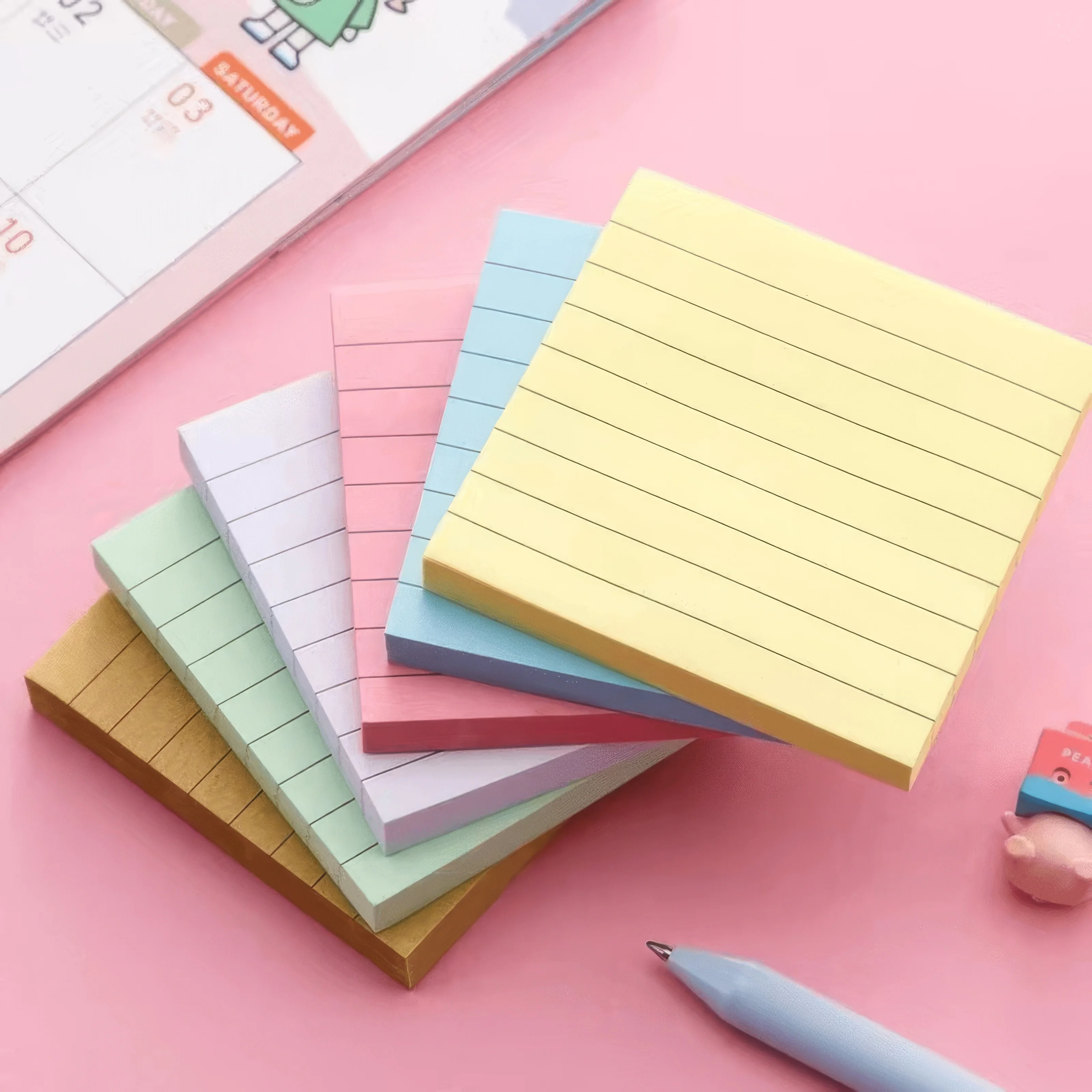 11-Piece Colorful Ruled Sticky Notes Pad, 7.6cm/3in Square