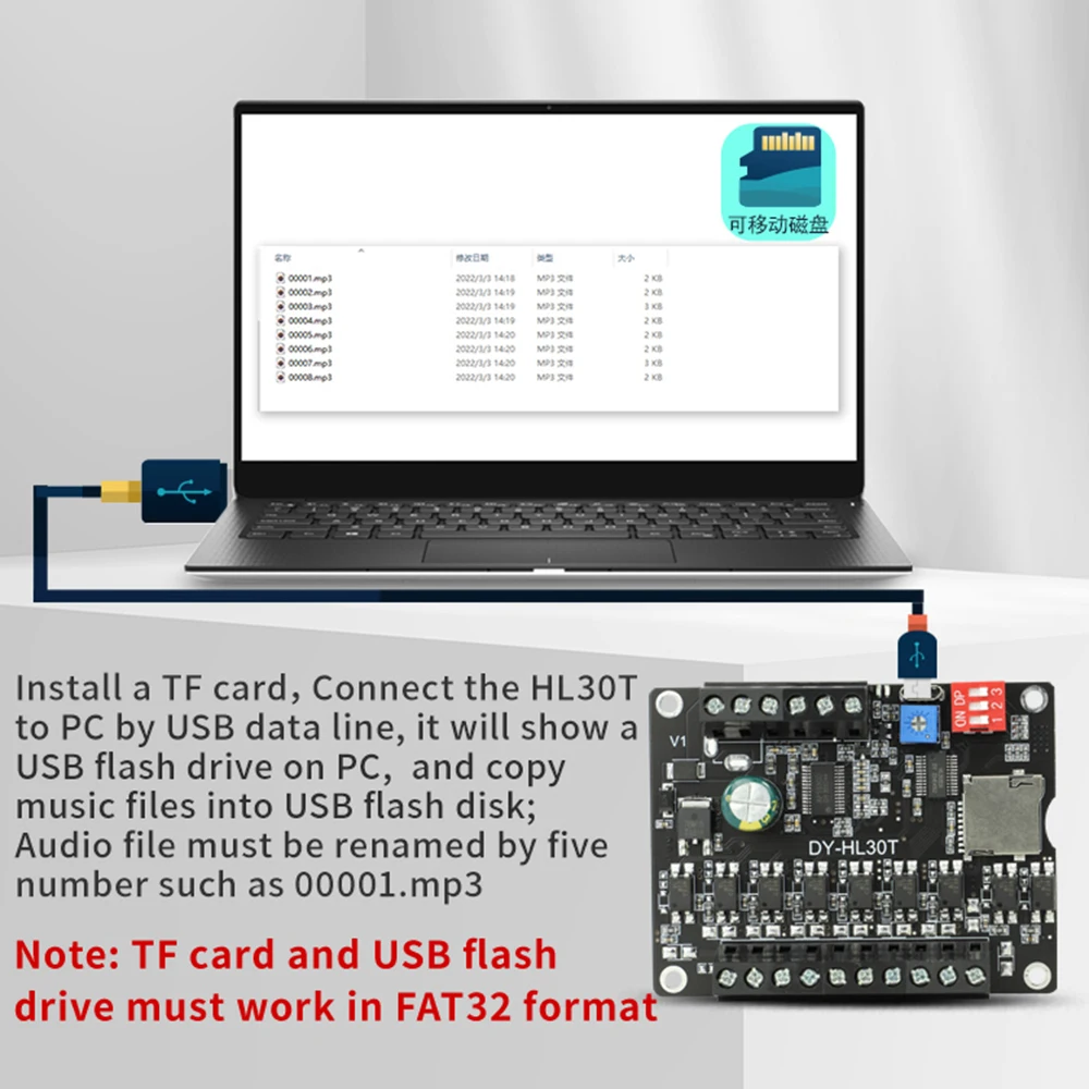 DC9-24V 30W Power Voice Broadcast Sensor Audio Module Low High Level Triggered MP3 Playback TF Card U Disk L30T H30T with shell