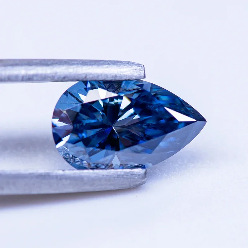 Moissanit-Edelstein, Birnenförmiger Schliff, Natürliche Farbe, Königsblau, Für die Herstellung von Hochwertigen Schmuckringen und Ohrringen – Detail 5