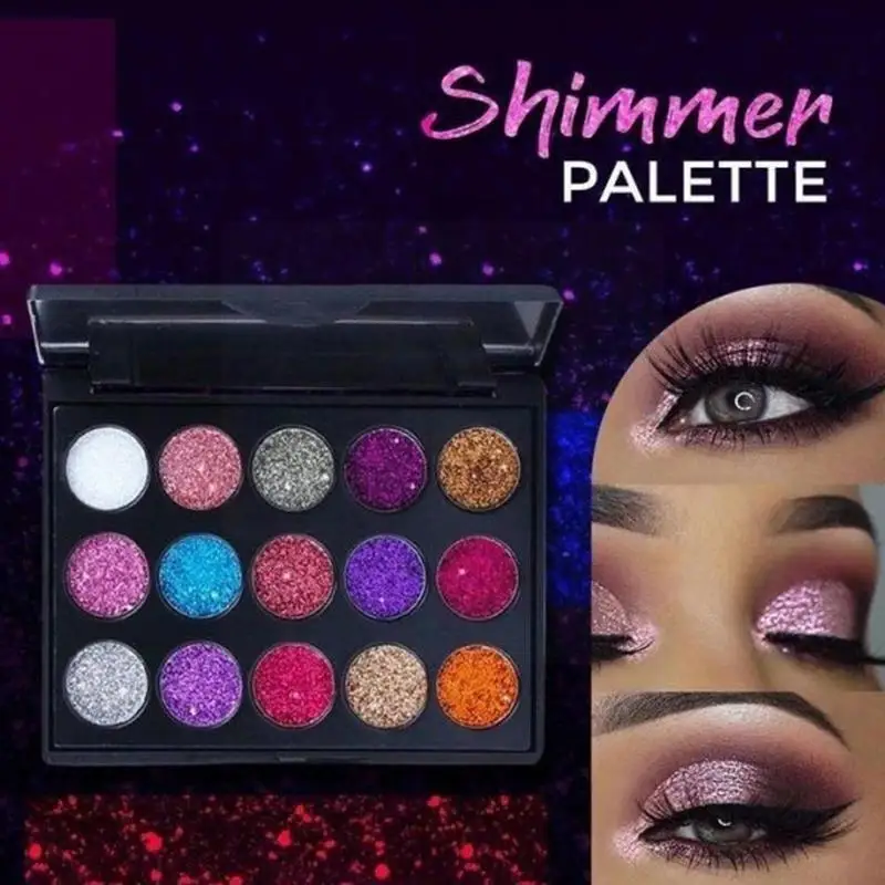 Paleta de sombras de ojos con lentejuelas de diamante, 15 colores, brillo de escenario, polvo de ojos, paleta de maquillaje de ojos, sombra de ojos Shado de alto brillo L4z7