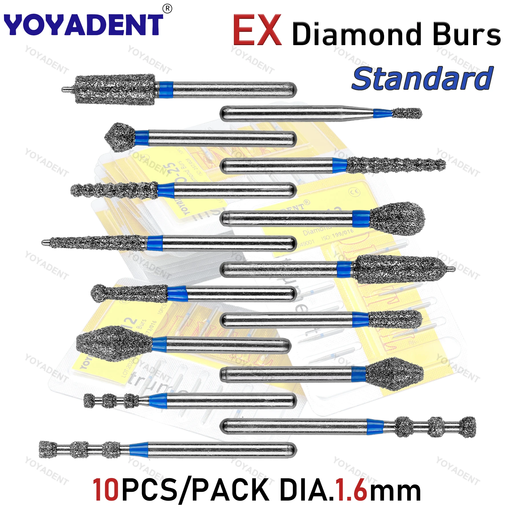 

Dental Diamond Burs Standard EX Type Dentistry Strawberries For High Speed Handpiece Dia.1.6mm 10Pcs/Pack Dental Materials