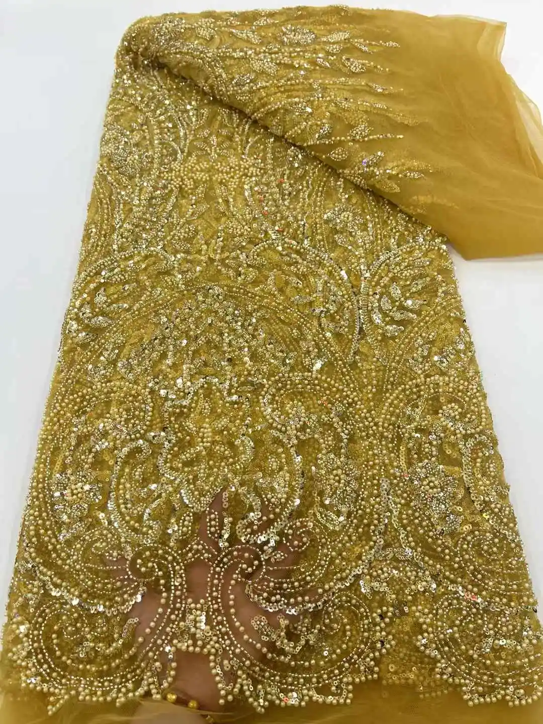 

Новое поступление, вышивка блестками, африканский французский тюль, кружевная ткань, 2025 г., высокое качество, свадебная кружевная ткань с бисером, роскошная ткань для платьев