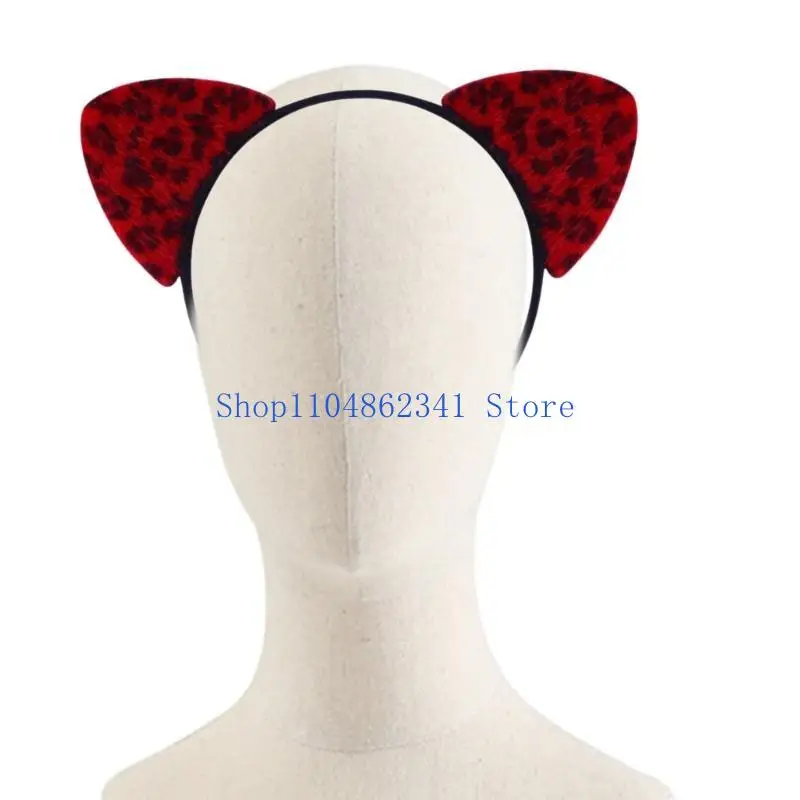 5ASD Leopard Pattern Cats عقال الأذن Cosplay Costume Hairhoop Masquerades headwear for Women and Girl Face Washing Bandband