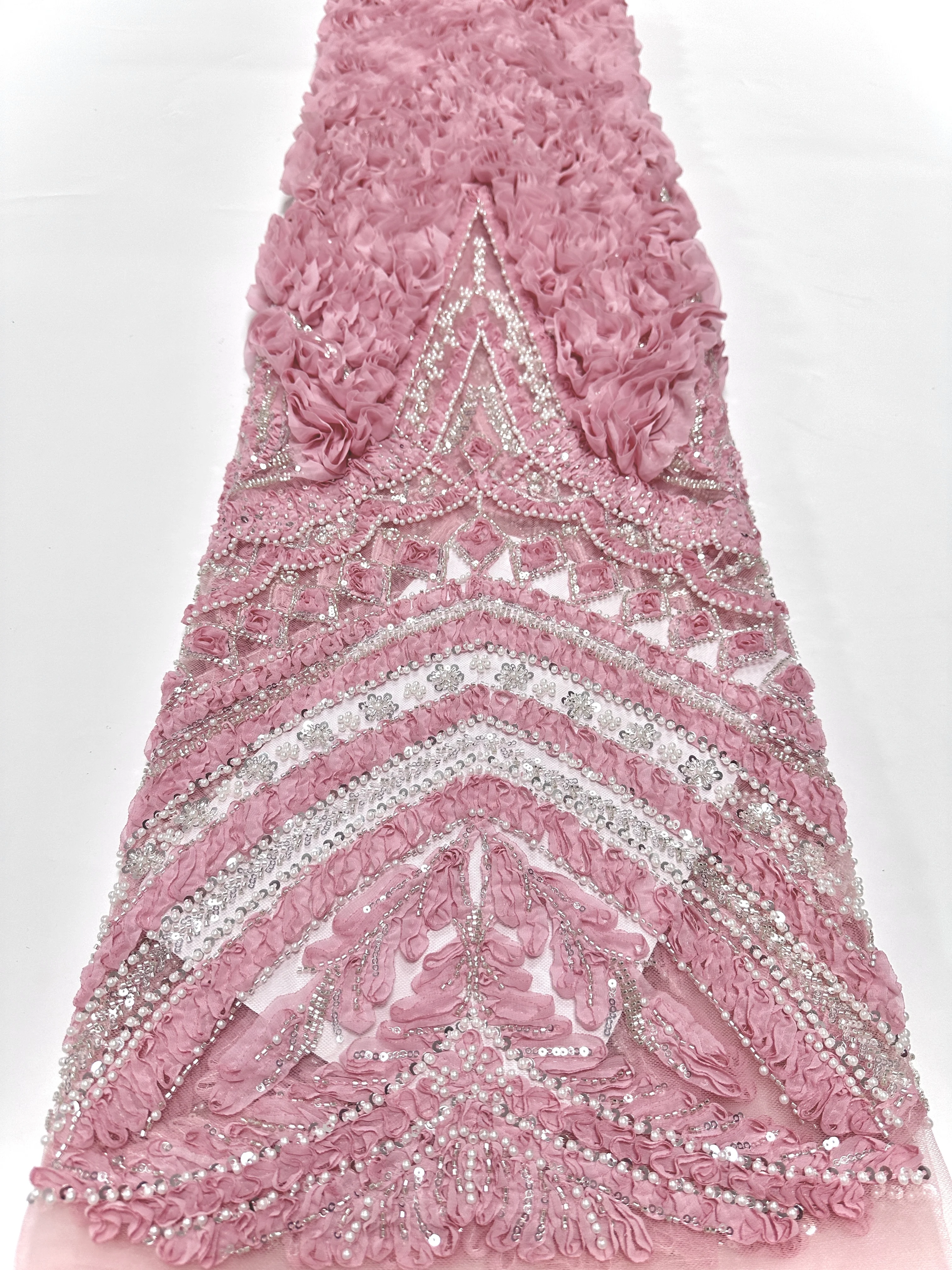 

Pink Nigerian Beaded French Mesh Lace With Sequins High Quality 2025 Embroidery Lace Sequins Lace For Wedding Dresses Women