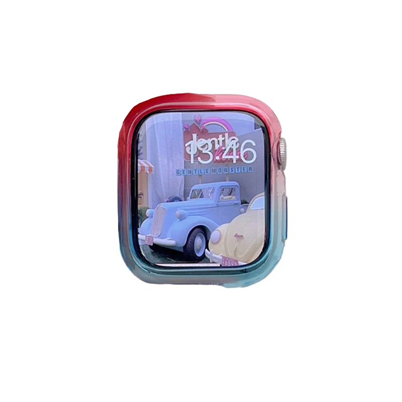 Capa de mudança gradual de cor doce para apple watch case 49mm 45mm 40mm 44mm moldura protetora de casca macia para iwatch 10 9 8 7 se 6 5