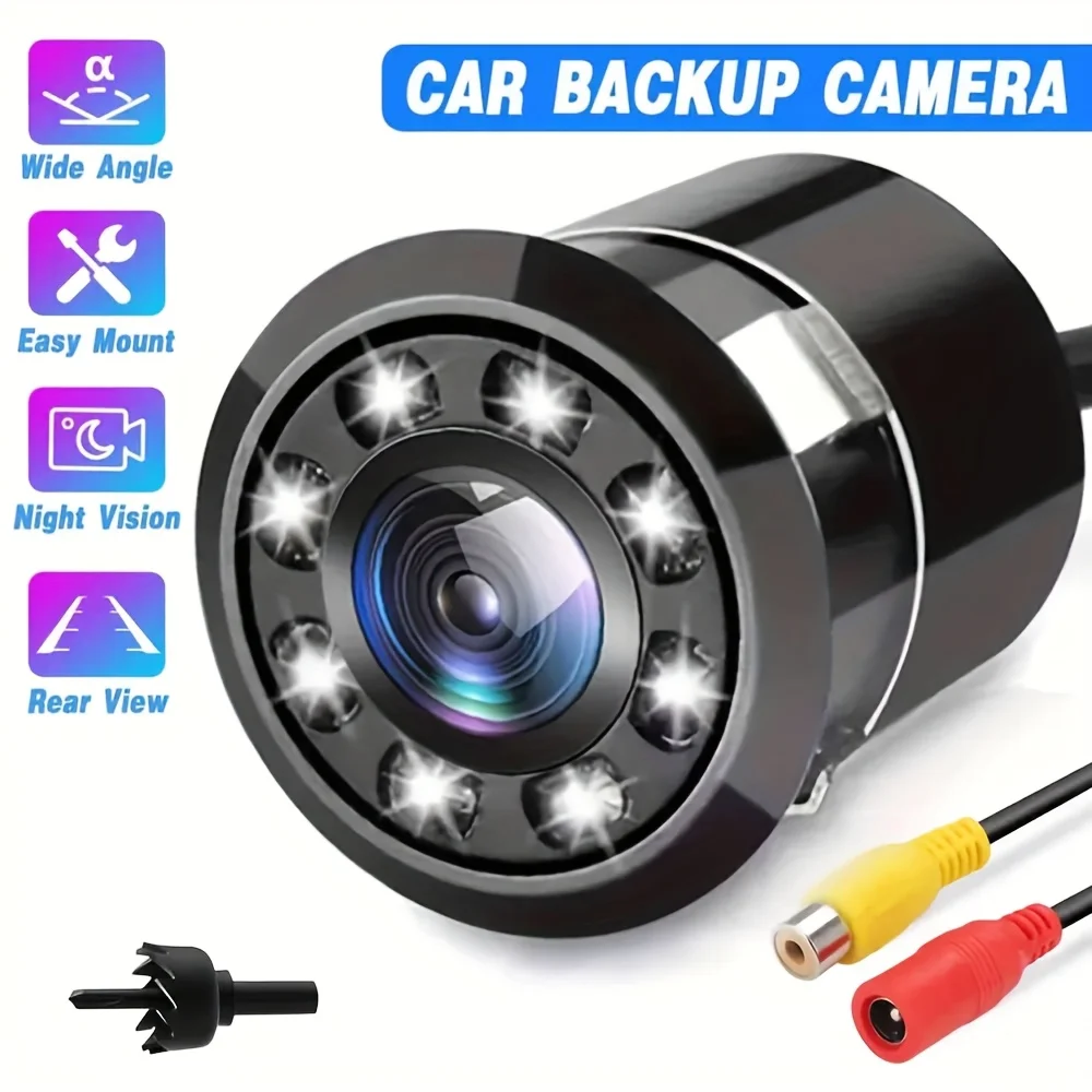 CCD HD 18.5mm Backup Camera for Car 8LED Rear View Camera 12V Reverse Camera for Vehicle SUV RV Pickup Flush Mount Parking