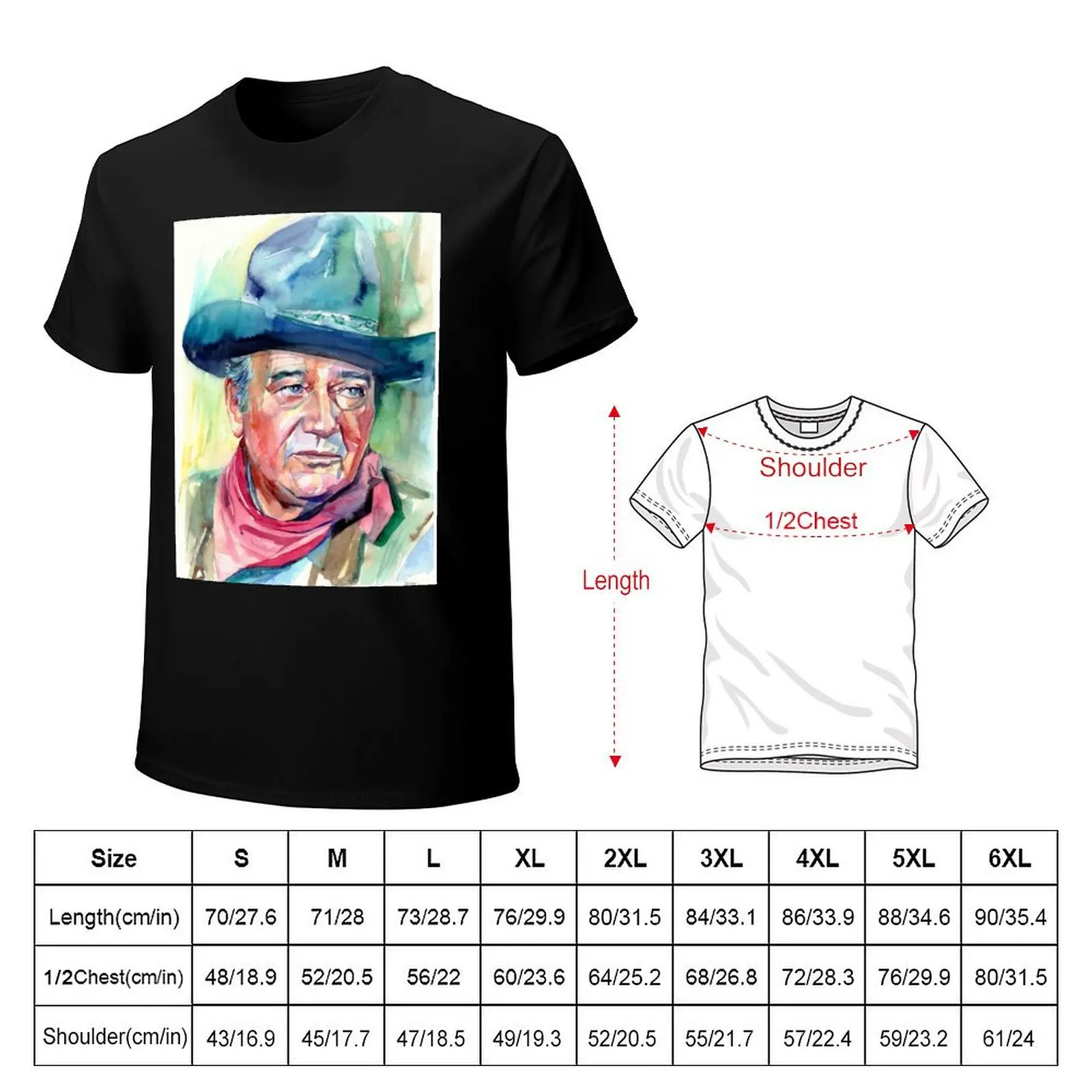John Wayne Portrait T-Shirt Basic Plain Tee for Spring and Summer