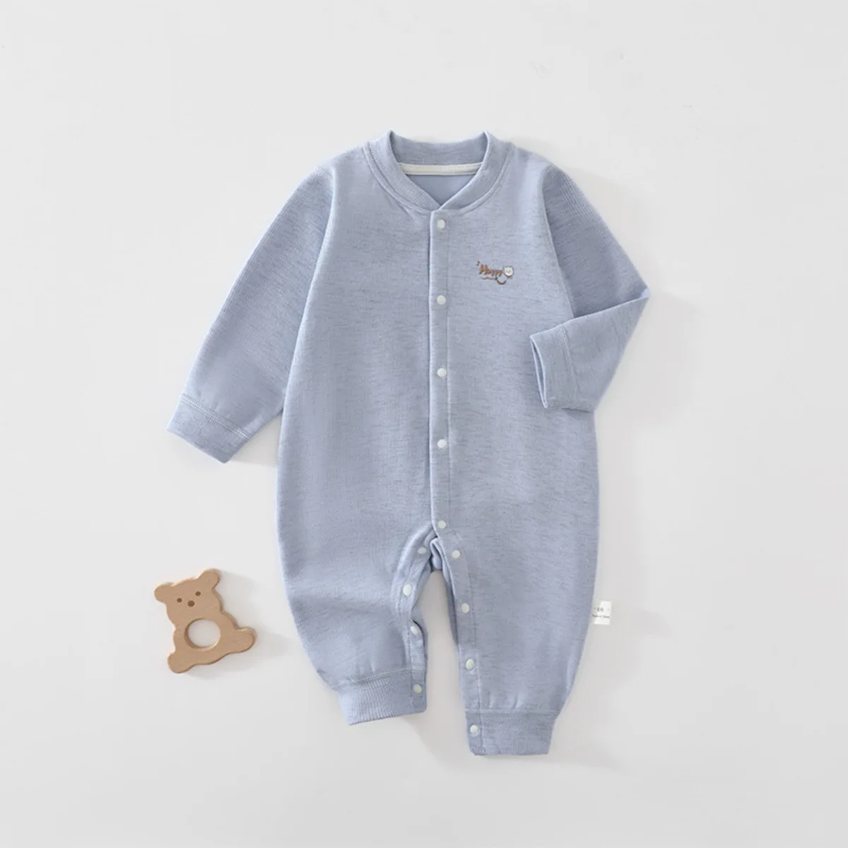 Stretchy Newborn Baby Jumpsuit Soft Polyester Spandex Romper Long Sleeve Solid Color Infant Sleepwear Casual Onesie Unisex 6-18M