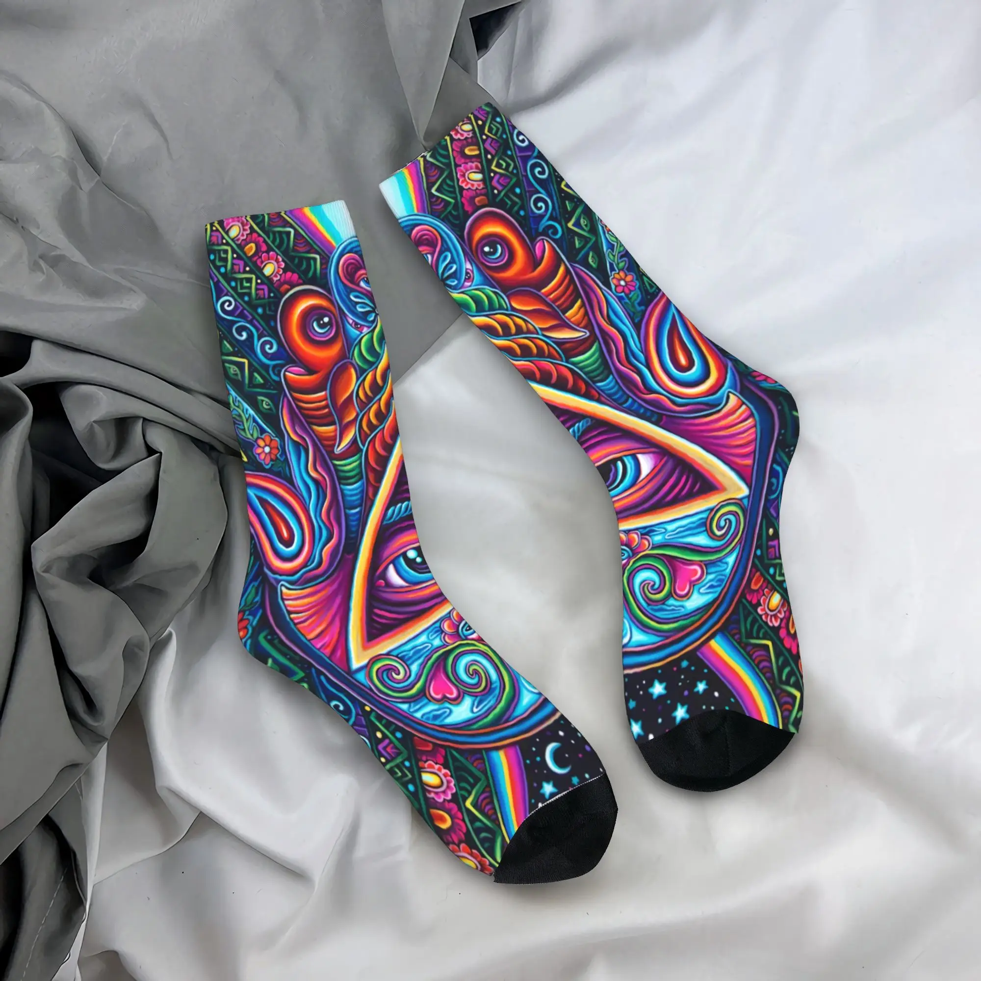 Couple Socks Psychedelic Triangle Eye Horror Art  Stockings Winter Casual Medium Soft Socks Graphic Outdoor Anti Bacterial Socks