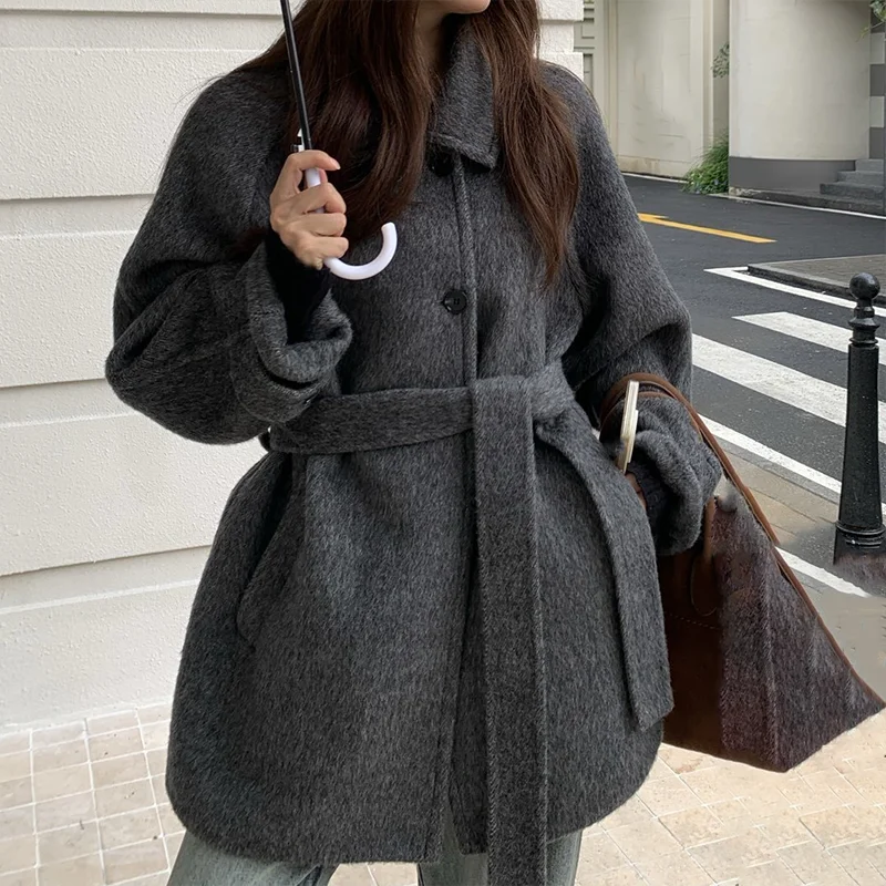 เสื้อโค้ททวีดขนสัตว์คุณภาพสูงสำหรับผู้หญิง ความยาวปานกลาง มีปกเสื้อ - เสื้อผ้าหรูหราสำหรับสุภาพสตรีในฤดูใบไม้ร่วงและฤดูหนาว 251106139