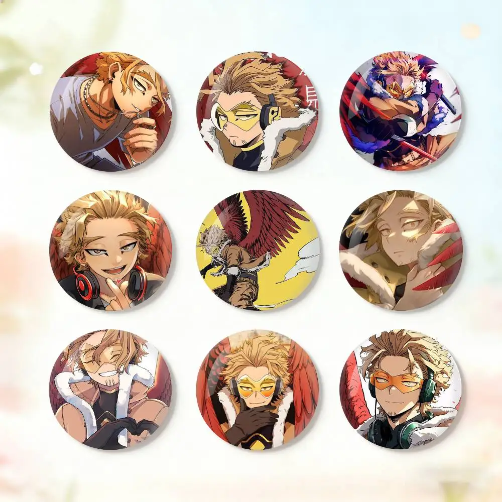 

B-BNHA Hawks M-MHA Badge fragmentation laser Game Figure Soft Button Pins Handmade Cartoon Round Brooch Bag