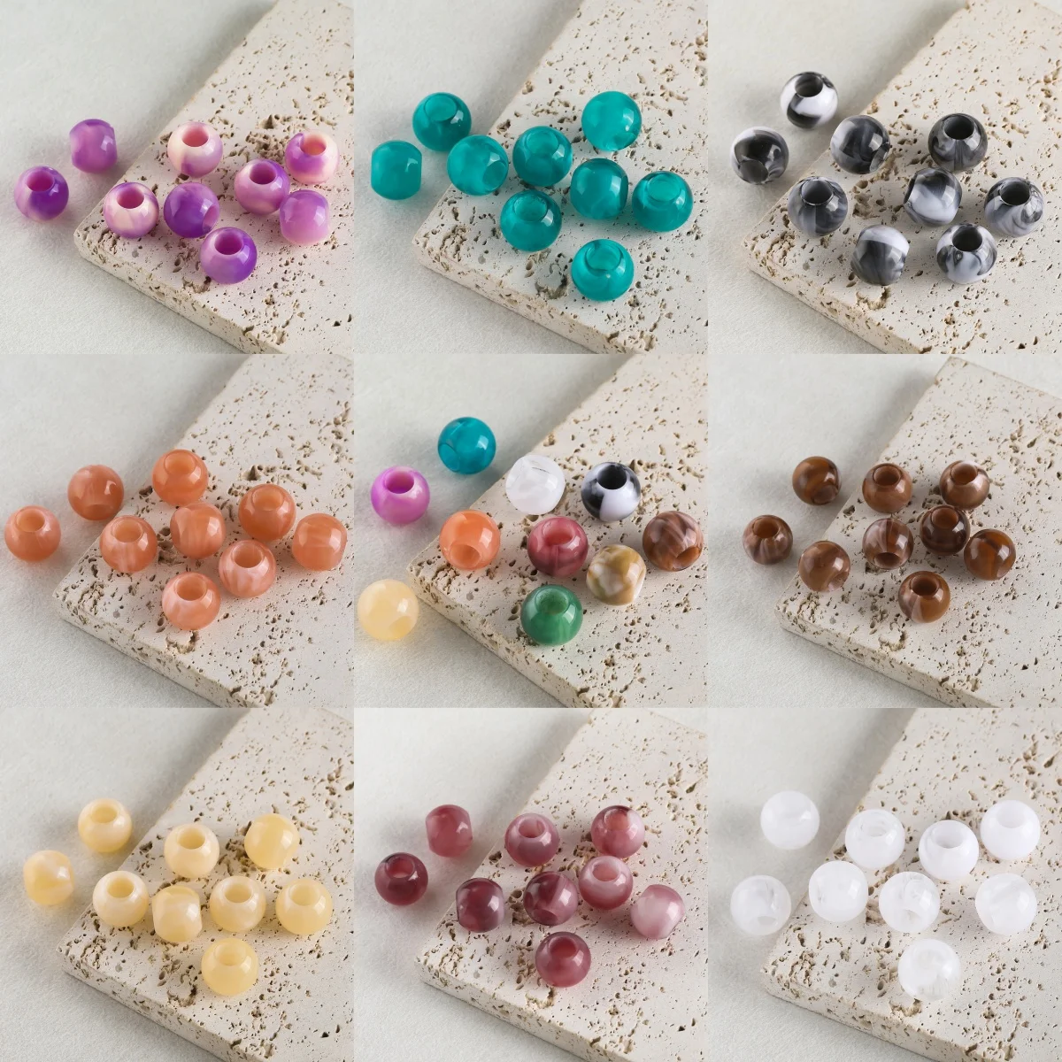  50-100pcs/lot Acrylic Beads Colorful Large Hole Loose Round Beads for Jewelry Making DIY Necklace Bracelet Accessory Findings