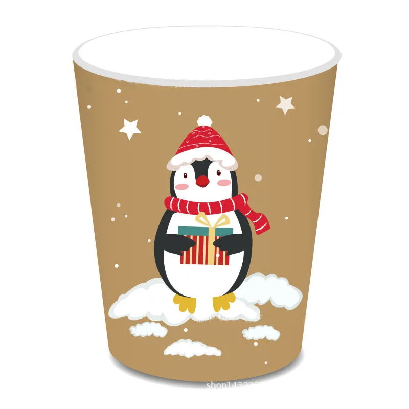 8Guests Christmas Theme Disposable Tableware Cartoon Santa Claus Elk Plates Snowman Napkin Penguin Paper Cups Merry Christmas