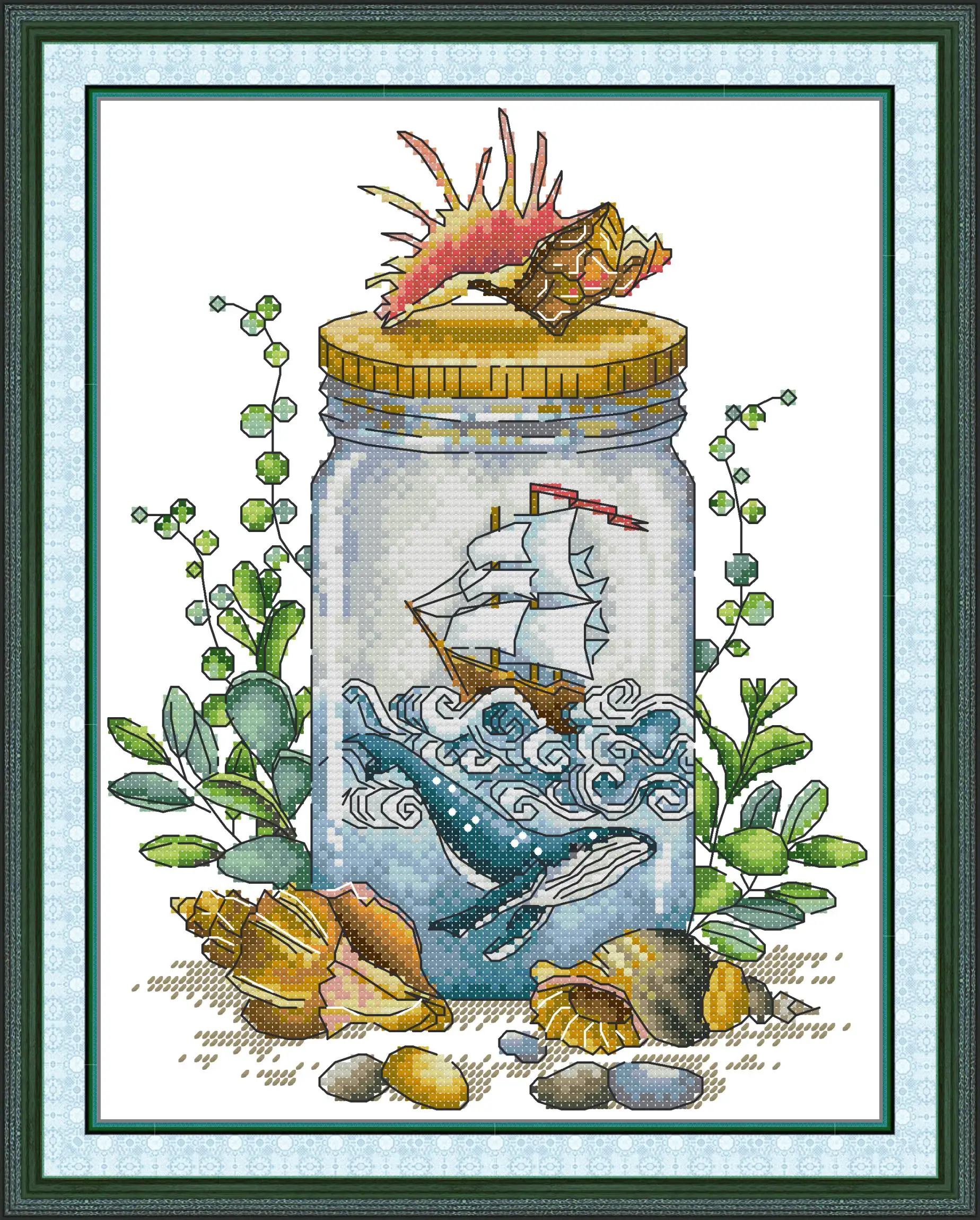 

Maydear Cross Stitch Kit,11CT/14CT/16CT/9CT Aida Fabric,DMC Threads Sewing Pattern Embroidery Set-The sailboat in the bottle