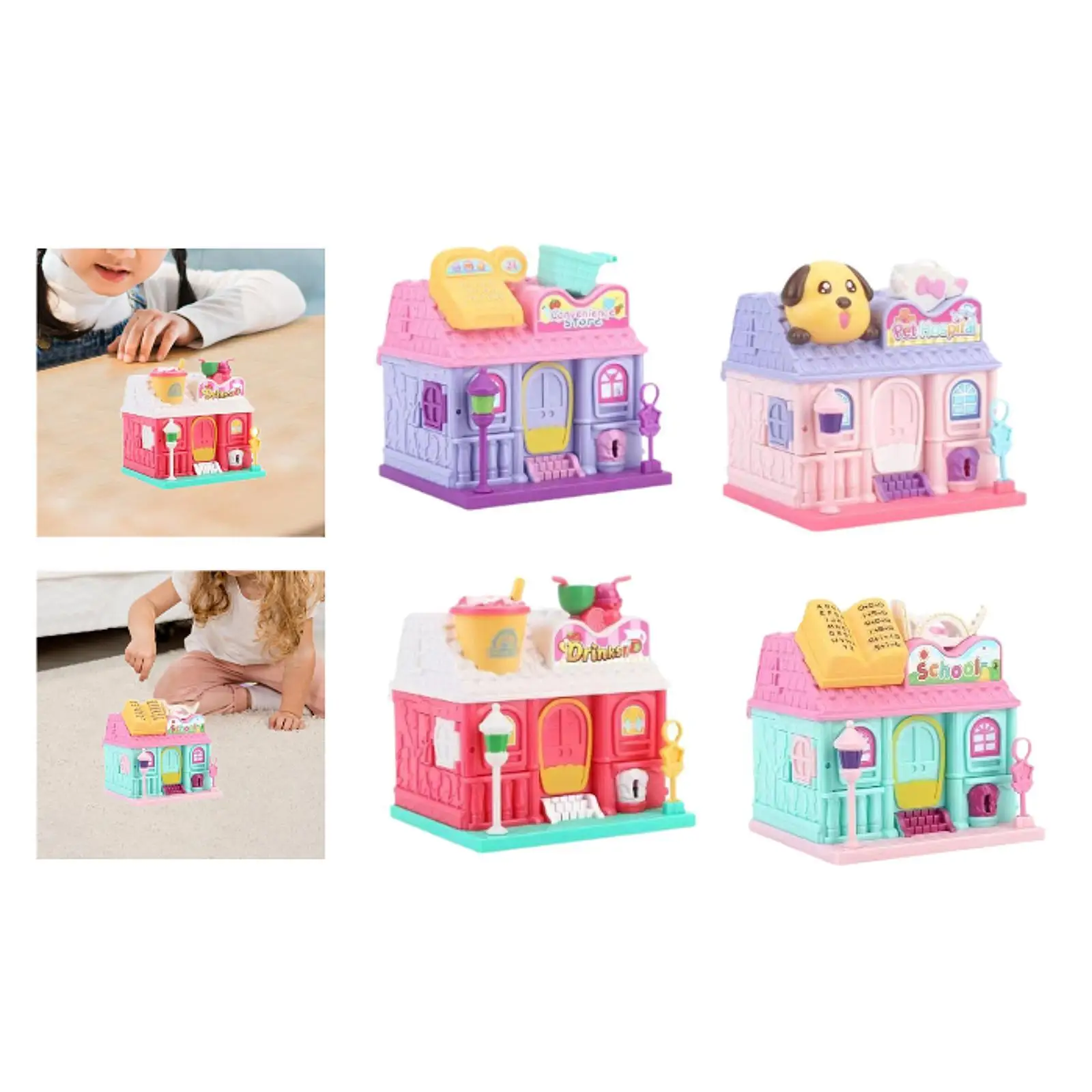 Kids Dollhouse Playset Fine Motor DIY with Figure and Furniture for Presents