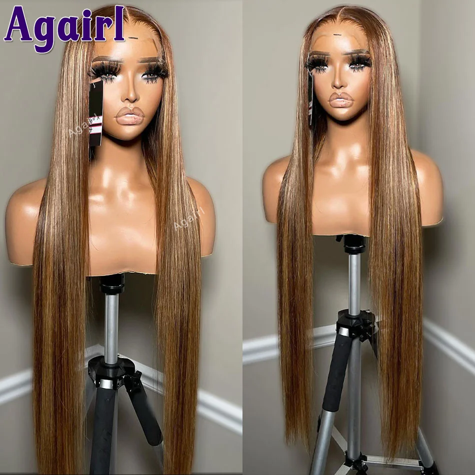 

Honey Blonde Brown Highlight Wig Human Hair 13X4 13x6 Straight Lace Frontal Wig Pre Plucked Colored 5x5 Lace Closure Wig 32Inch