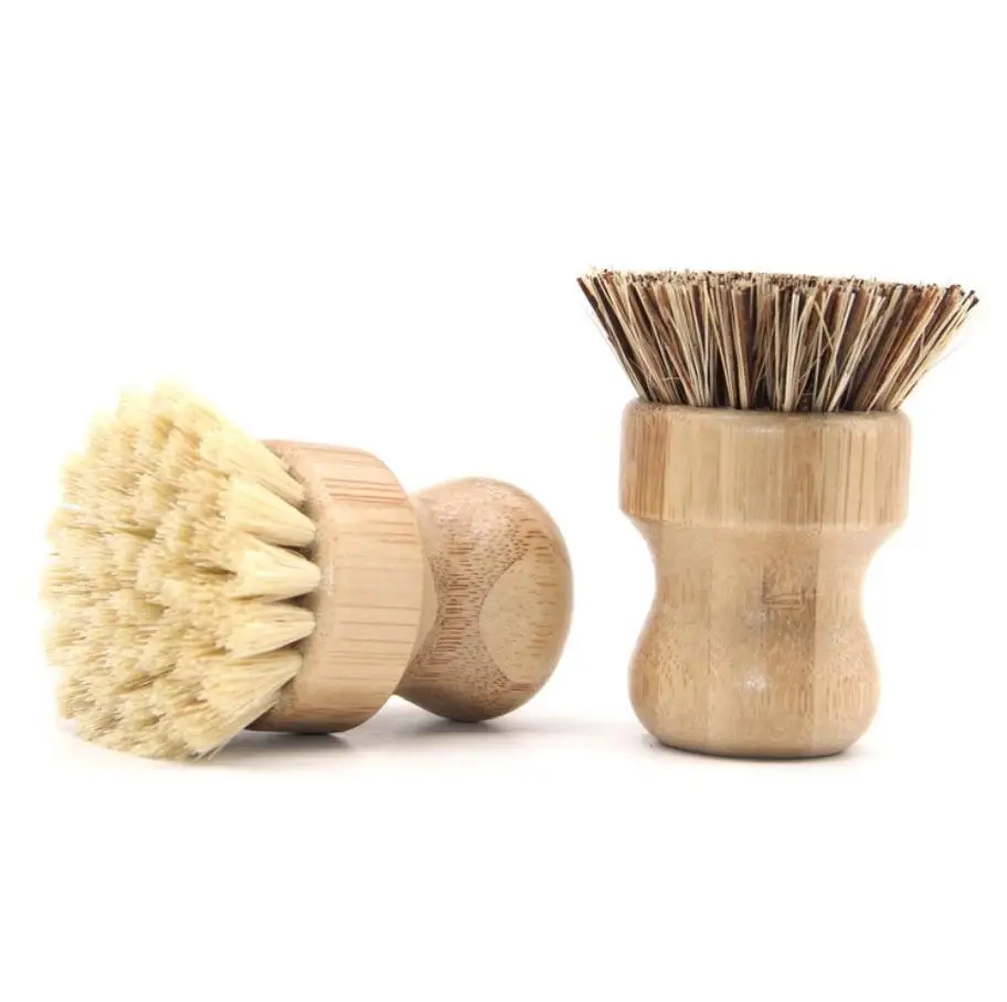 Cleaning Brushes Bamboo Dish Scrub Kitchen Wooden Scrubbers For Washing Cast Iron Pan Pot Natural Sisal Bristles ni169