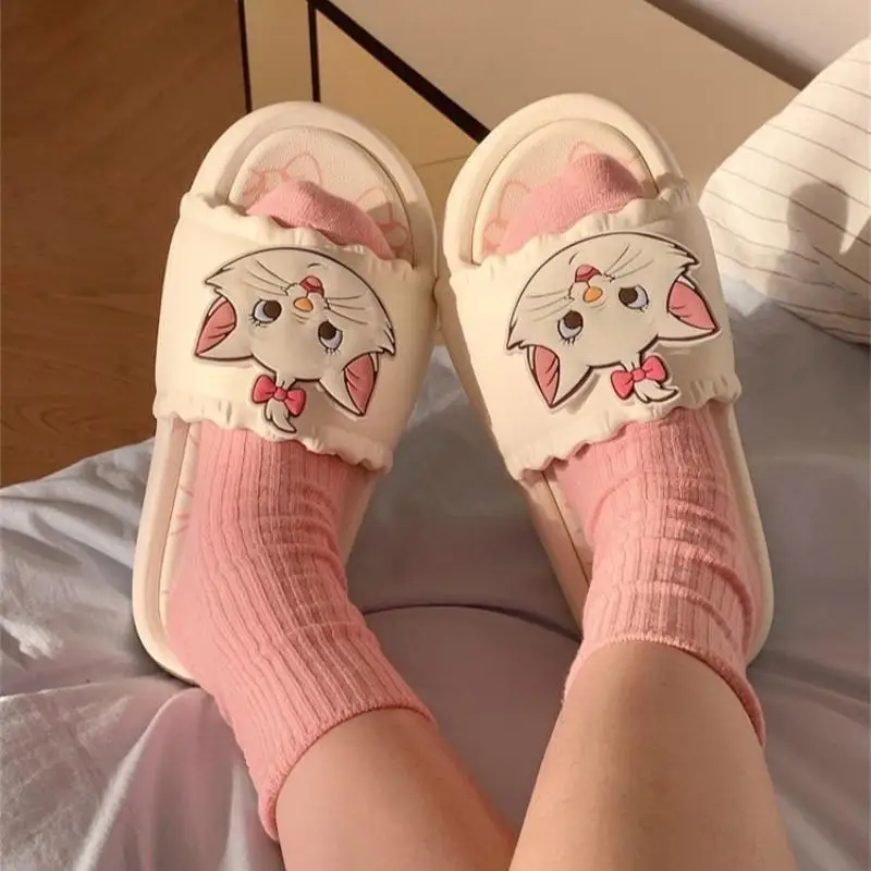 Kawaii Disney Marie Cat Women\'s Slippers Summer Soft-Soled Cartoon Bathroom Sandals Eva Anti-Slip Slippers Can Be Worn Outside