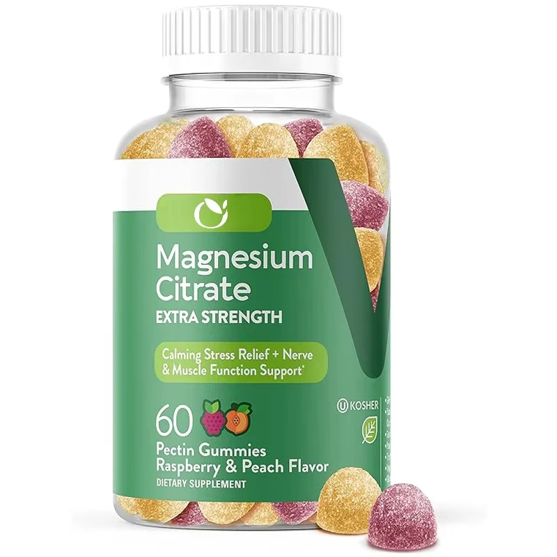 

Magnesium Citrate Gummies for Adults and Teenagers - Vegetarian, Gelatin Free - Raspberry and Peach Flavored Gummies