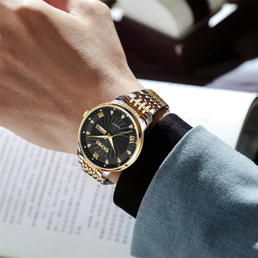 SKEMI 새로운 스타일 럭셔리 시계 남자 스테인레스 스틸 스트랩 비즈니스 남자 WatchesTme 날짜 석영 손목 시계 시계