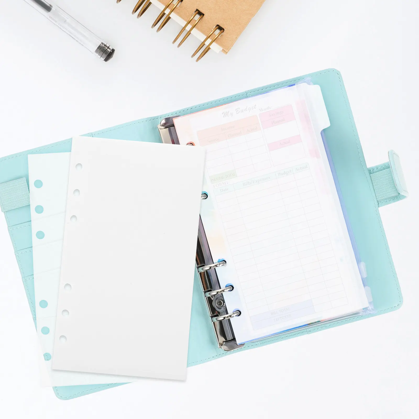 

5Pcs Budget Binder Inserts A6 Size Portable Loose Leaf Pockets for Receipts Cards Business Cards Daily Use Reusable Budget