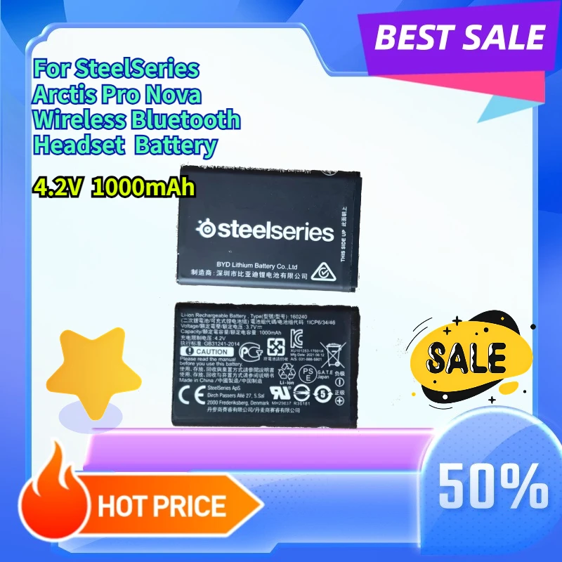 

1000mAh 4.2V For SteelSeries Arctis Pro Nova Wireless Bluetooth Headset New Battery Accessory 160240/ NP-45