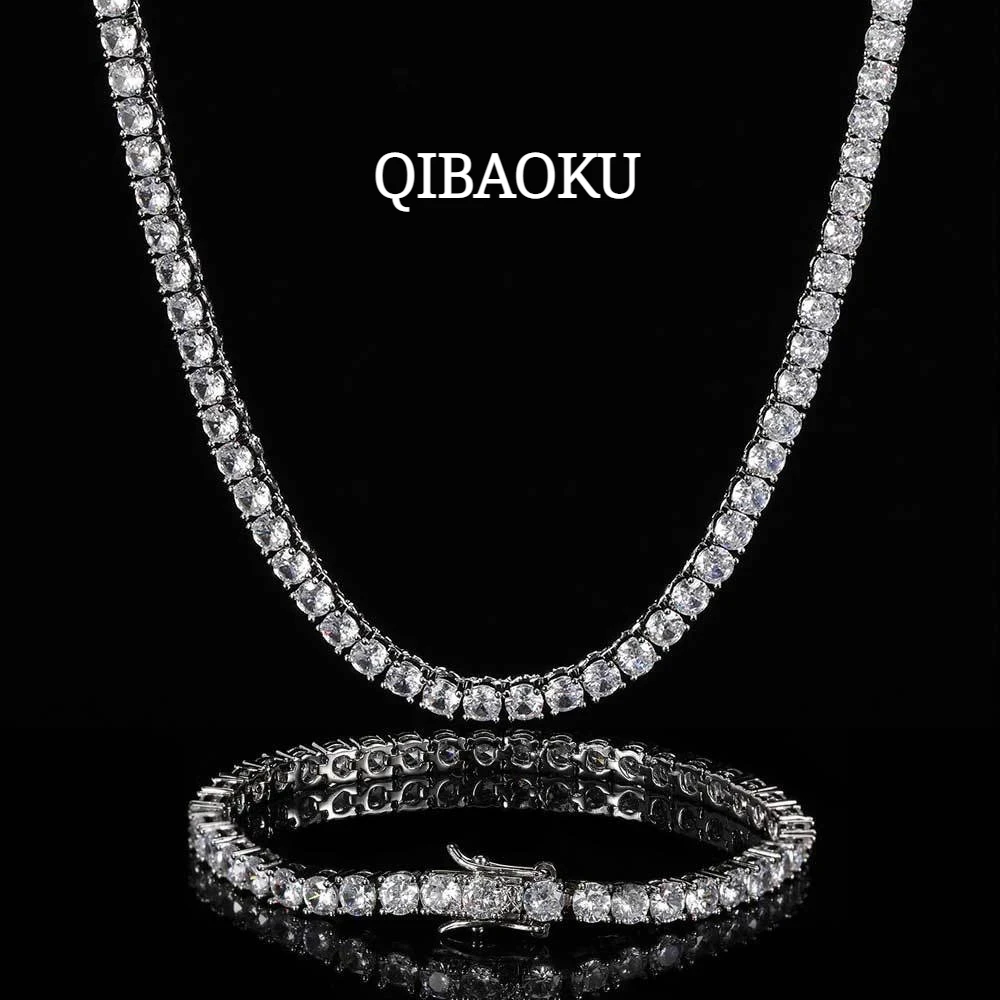 QIBAOKU 925 Sterling Silver Double Lock Moissanite Tennis Necklace D VVS1 Diamond with GRA Certificates Neck Chain Fine Jewelry