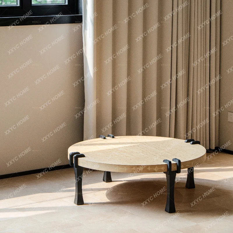Medieval style parquet coffee table living room light luxury modern creative round coffee table