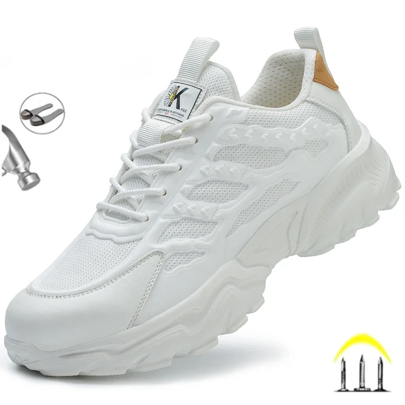 

2023 Latest White Safety Shoes Sneakers Men Steel Toe Cap Work Boots Anti-smash Anti-puncture Lightweight Protective Footwear