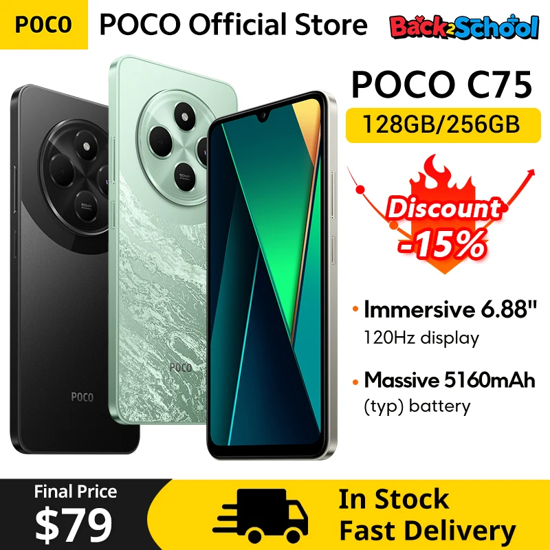 Poco c75 smartphone versão global 6.88 "120hz dot drop display helio G81-Ultra 50mp câmera enorme 5160mah bateria nfc