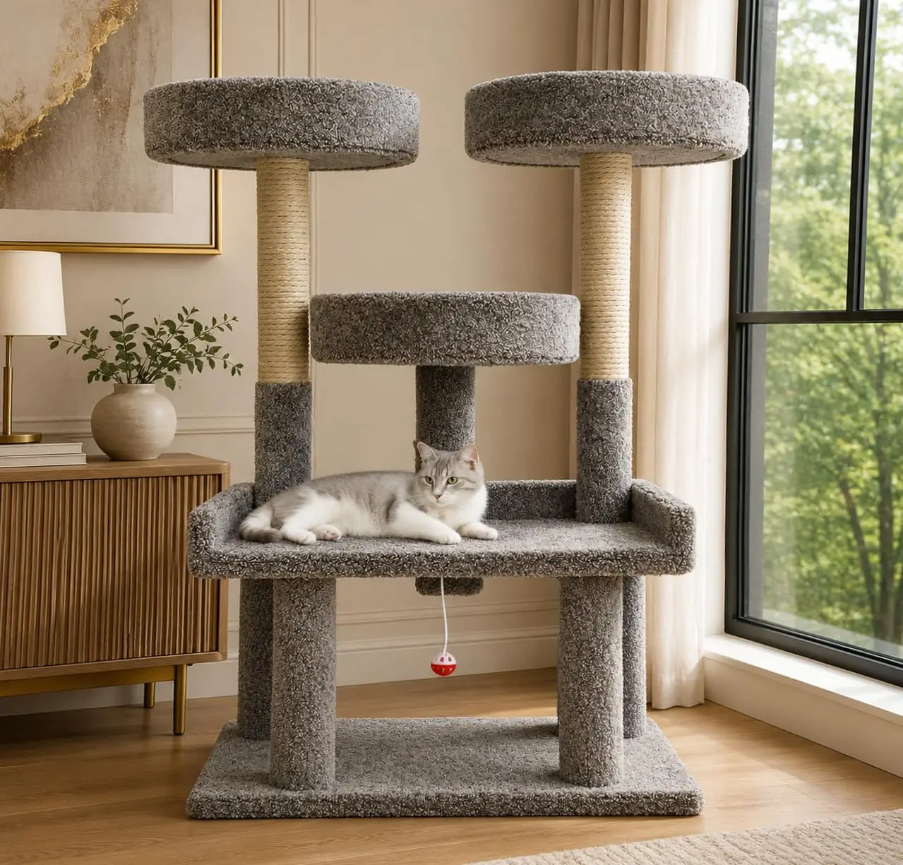 46″ XXL Heavy Duty Cat Tree – Extra-Large, Sturdy Indoor Cat Tower with Multiple Perches, Sisal Scratch Posts & Solid