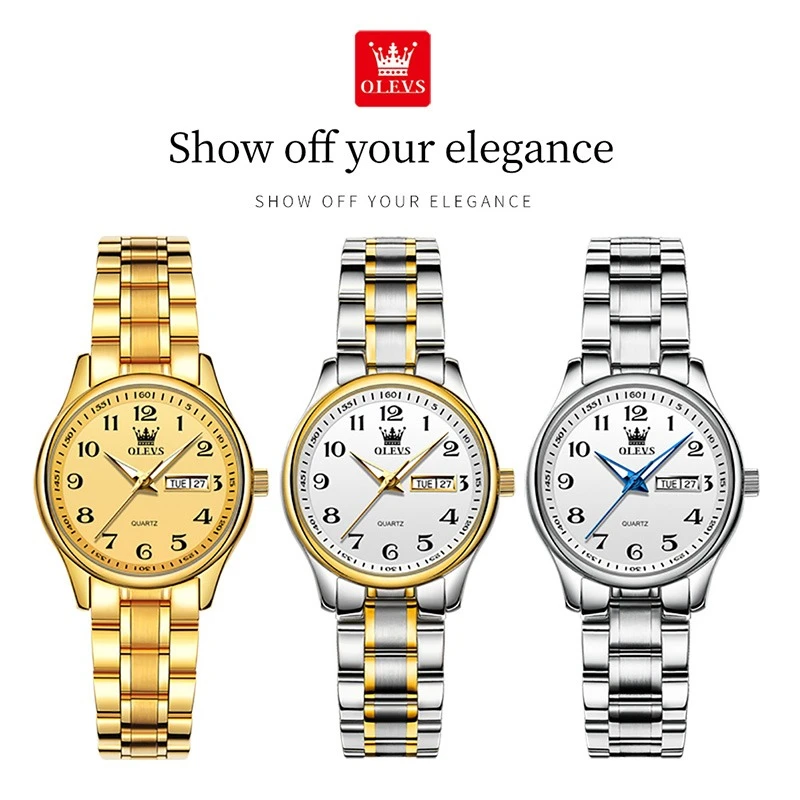 OLEVS 5567 캐주얼 쿼츠 시계 선물, 합금 시계 밴드, 라운드 다이얼 손목시계, 주간 디스플레이 달력, 발광