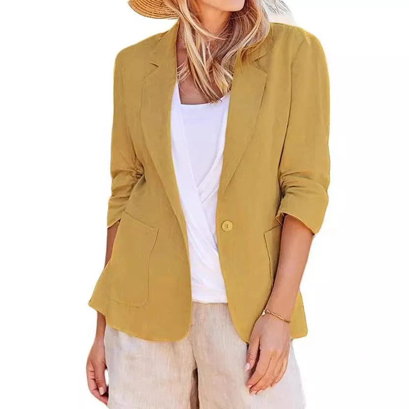 Spring and Summer Women's Blazer Long Sleeve Black Coat Commuter Office Pink Top Professional Slim Suit Collar Elegant Jacket