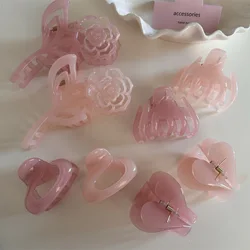 Korean New Fasion Geometric Rose Love Pink System Hair Clip Simple Jelly Color Plastic Shark Clip Hair Accessories