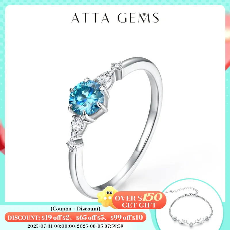 

ATTAGEMS New D Color Round Cut 5.0mm Colorful Moissanite Ring for Women Man Solid 925 Sterling Silver Halloween Jewelry Party