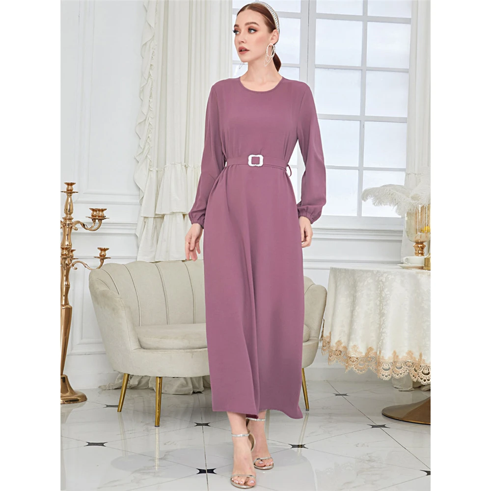 

Eid Mubarak Djellaba Women Muslim Maxi Dress Belted Abaya Dubai Turkey Kaftan Islamic Clothing Longue Femme Musulmane Vestidos