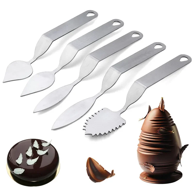 Chocolate Feather Leaves Spatula Knife Stainless Steel Scraper For Cake Chocolate Modeling Making Tool Handmade Baking Supplies